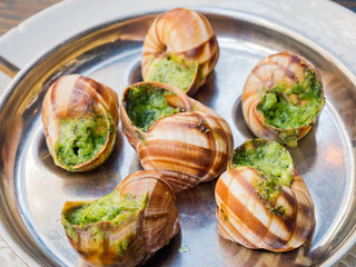 Close up shot of delicious grill snails