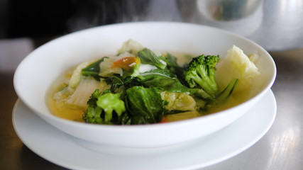 vegetable soup cap cay in bowl. traditional Asian soup cap cay