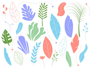 A set of elements for your design or illustrations. Summer motives. Leaves, ferns, twigs. Modern stylish colors.