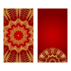 Luxury Set of two template brochures, cards, invitations, flyers with delicate floral pattern. Vector background. Card or invitation. Islam, arabic, indian, ottoman motifs. red and gold color