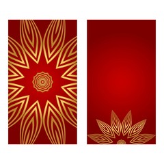 Luxury Set of two template brochures, cards, invitations, flyers with delicate floral pattern. Vector background. Card or invitation. Islam, arabic, indian, ottoman motifs. red and gold color