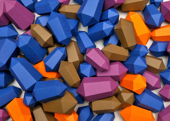 Multicolored crystals of cardboard scattered.