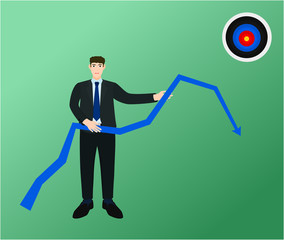 Businessman push low graph not reach the target , fail plan concept