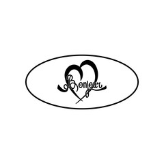 Heart and lettering Bonjour on oval background sign. Symbol Paris, tourism, join, love. Monochrome template for t shirt, apparel, card, poster, valentine day. Design element. Vector illustration.