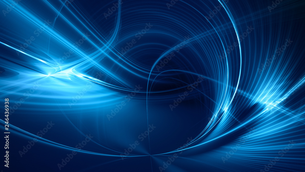 Wall mural abstract blue on black background texture. dynamic curves ands blurs pattern. detailed fractal graph