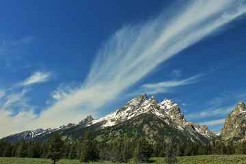 Mountain with Wispy Clouds