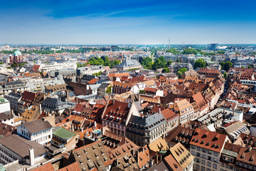 Fototapeta na wymiar Strasbourg downtown and suburbs view from above