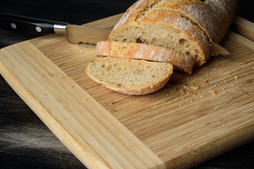 Bread cut by a knife