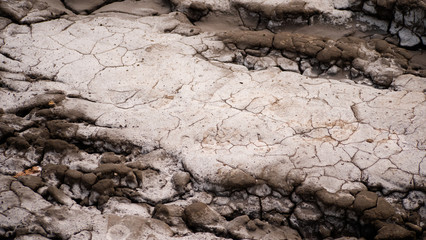 Dry cracked soil, Arid climate. Volcanic landscape around volcano. mountainous relief after volcanic eruption