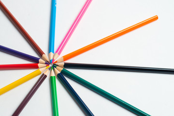 Fototapeta premium Colorful pencils on the white background, For kids drawing, Colors of pencils