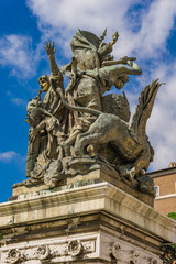 Statue Action on Vittoriano in Rome, Italy