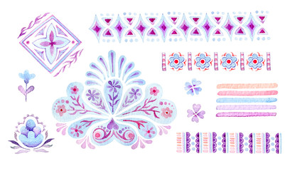 Big watercolor set of paisley elements. Good for invitations, banners, textile. - 246440131