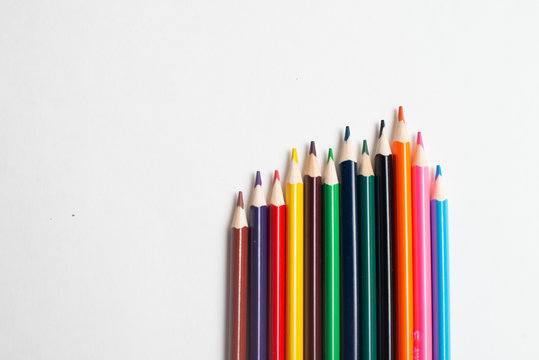Colorful pencils on the white background, For kids drawing, Colors of pencils