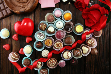 a lot of variety chocolate pralines, belgian confectionery gourmet chocolate