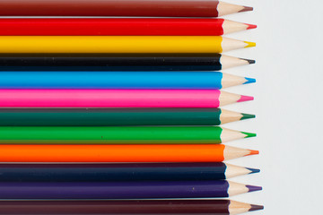 Colorful pencils on the white background, For kids drawing, Colors of pencils