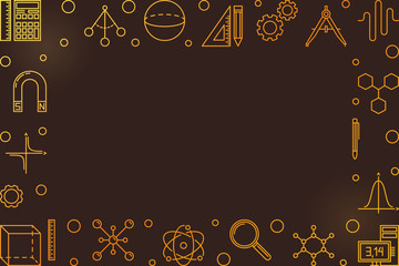 STEM colorful horizontal frame with empty space for text. Vector science concept illustration in thin line style on dark background