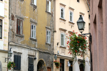 Fototapeta na wymiar Historical buildings in central Ljubljana, Slovenia.