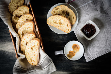 Breakfast with coffee toast and jam