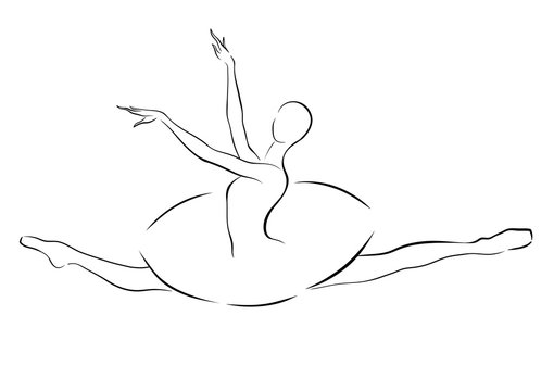 Black and white drawing of a ballerina jumping