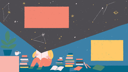 person reading surrounded by books