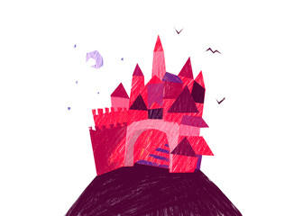 Cute Village on the top of a Pink Hill