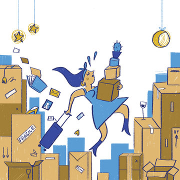 Moving Mood - a lady surrounded by boxes
