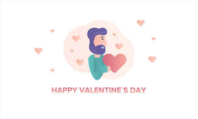 Happy Valentines Day. Man in love holding a heart. Character flat illustration. Cartoon vector