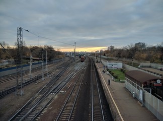 Fototapeta na wymiar Evening railway