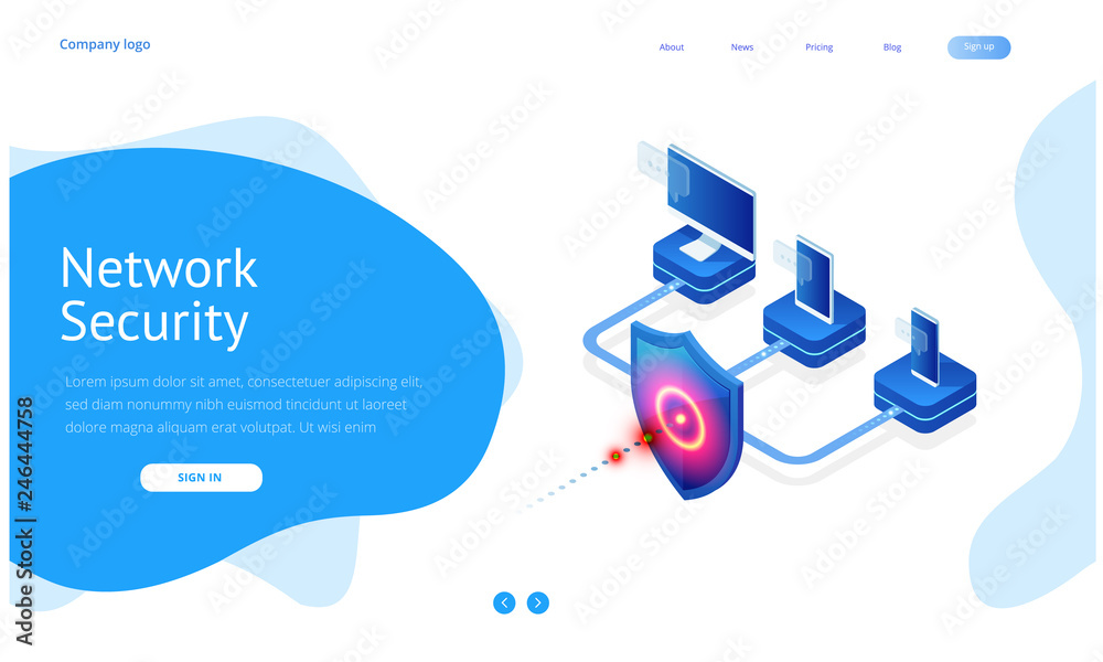 Poster isometric protection network security and safe your data concept. web page design templates cybersec