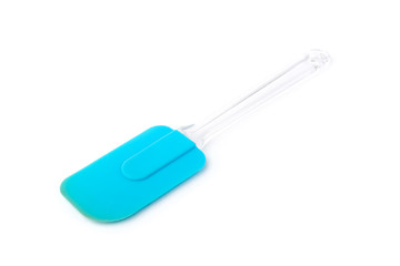 Blue silicone spatula isolated on white background.