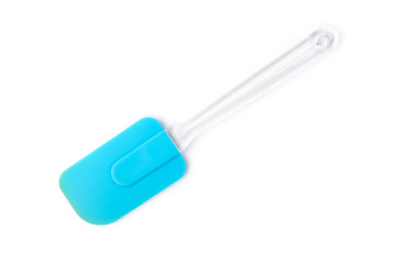 Blue silicone spatula isolated on white background.