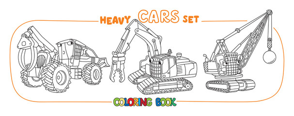 Heavy cars with eyes. Coloring book set