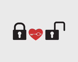 Love concept with padlocks heart and key