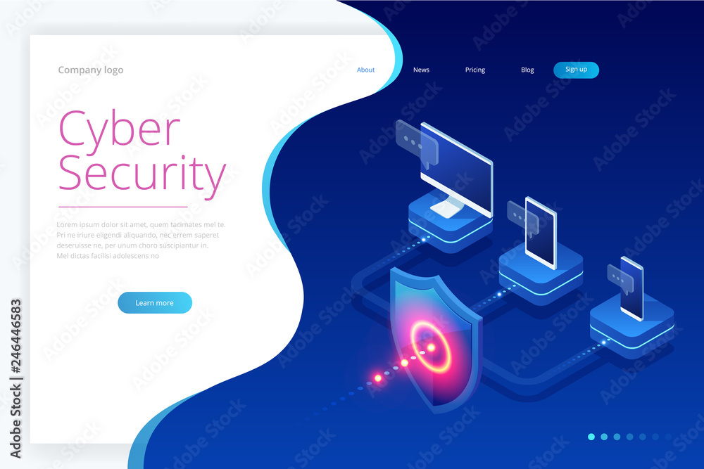Poster isometric protection network security and safe your data concept. web page design templates cybersec