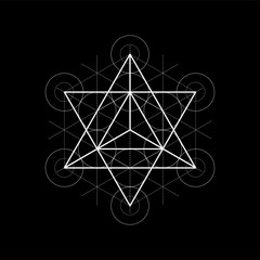 Star tetrahedron from Metatrons cube, sacred geometry vector illustration on black - 246446980