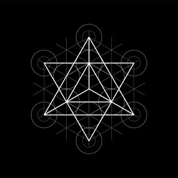 Star tetrahedron from Metatrons cube, sacred geometry vector illustration on black