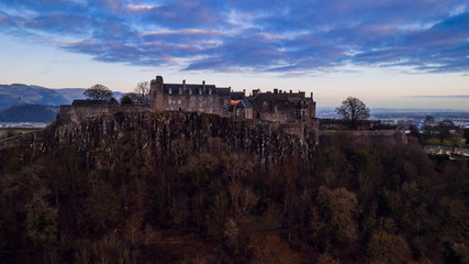 Fototapeta premium Aerial view of Stirling Castle on top of the rocky hill in central Scotland