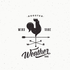 Windvane Rooster Abstract Retro Style Vector Sign, Emblem or Logo Template. Vintage Shabby Texture. - obrazy, fototapety, plakaty