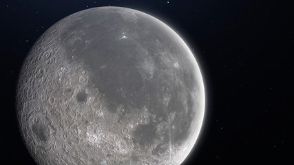 The moon view. Earth's natural satellite surface. 3d render with place for text © Aleksandra Sova
