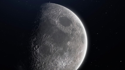 The moon view. Waxing gibbous phase. 3d render with place for text