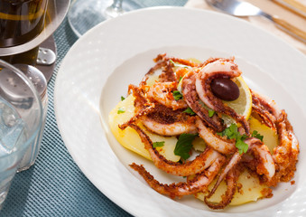 Plate of appetizing roasted shrimps