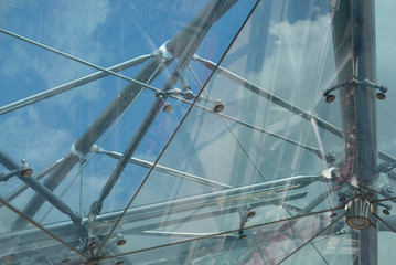 Architecture abstract background. Fasteners elements of spider glass system