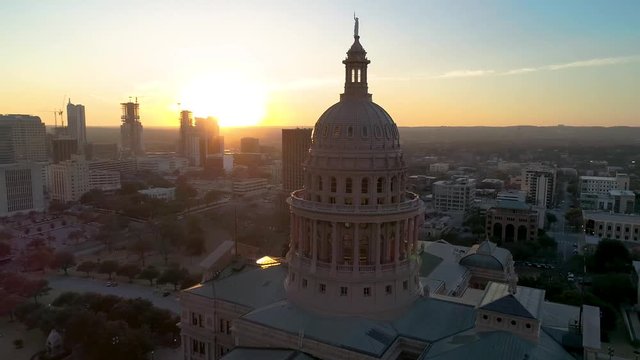 4K Texas Capitol Orbiting Aerial at Sunset - Downtown