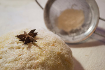 The pastry for cookies on the table, close up.