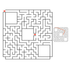 Abstract square maze. Game for kids. Puzzle for children. Labyrinth conundrum. Flat vector illustration isolated on white background. With answer. With place for your image.