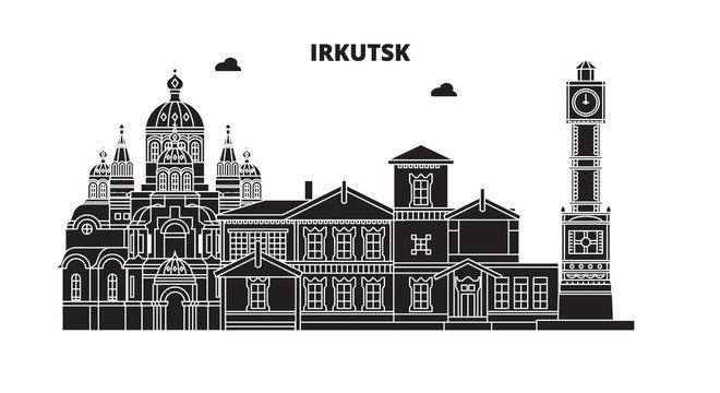 Russia, Irkutsk. City skyline: architecture, buildings, streets, silhouette, landscape, panorama. Flat line vector illustration. Russia, Irkutsk outline design.