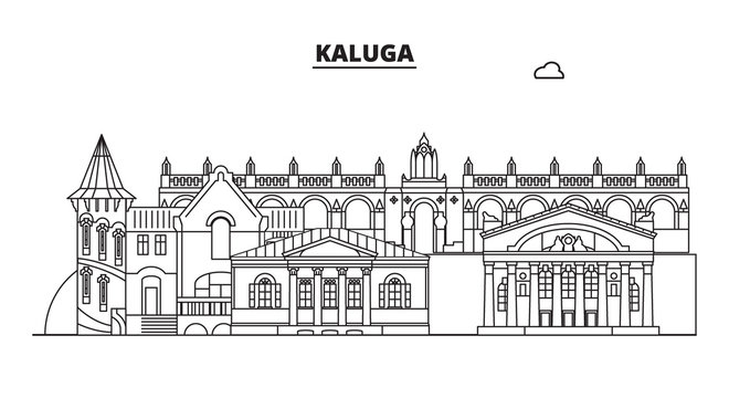 Russia, Kaluga. City skyline: architecture, buildings, streets, silhouette, landscape, panorama, landmarks. Editable strokes. Flat design, line vector illustration concept. Isolated icons