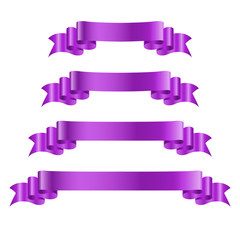 Purple ribbon banners set. Old vintage style design. Premium decorative elements isolated - 246452358