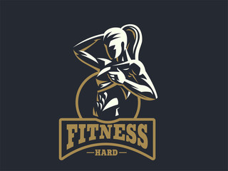 Woman fitness emblem.