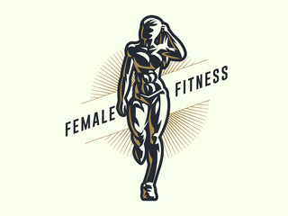 Woman fitness emblem.